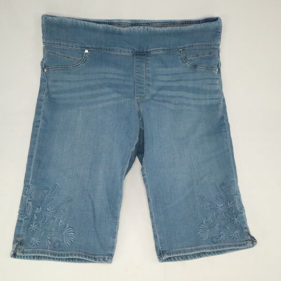 Chicos Perfect Stretch Capri Pedal Pushers Stretch Denim W/Embroidery Sz 3 - Picture 1 of 10